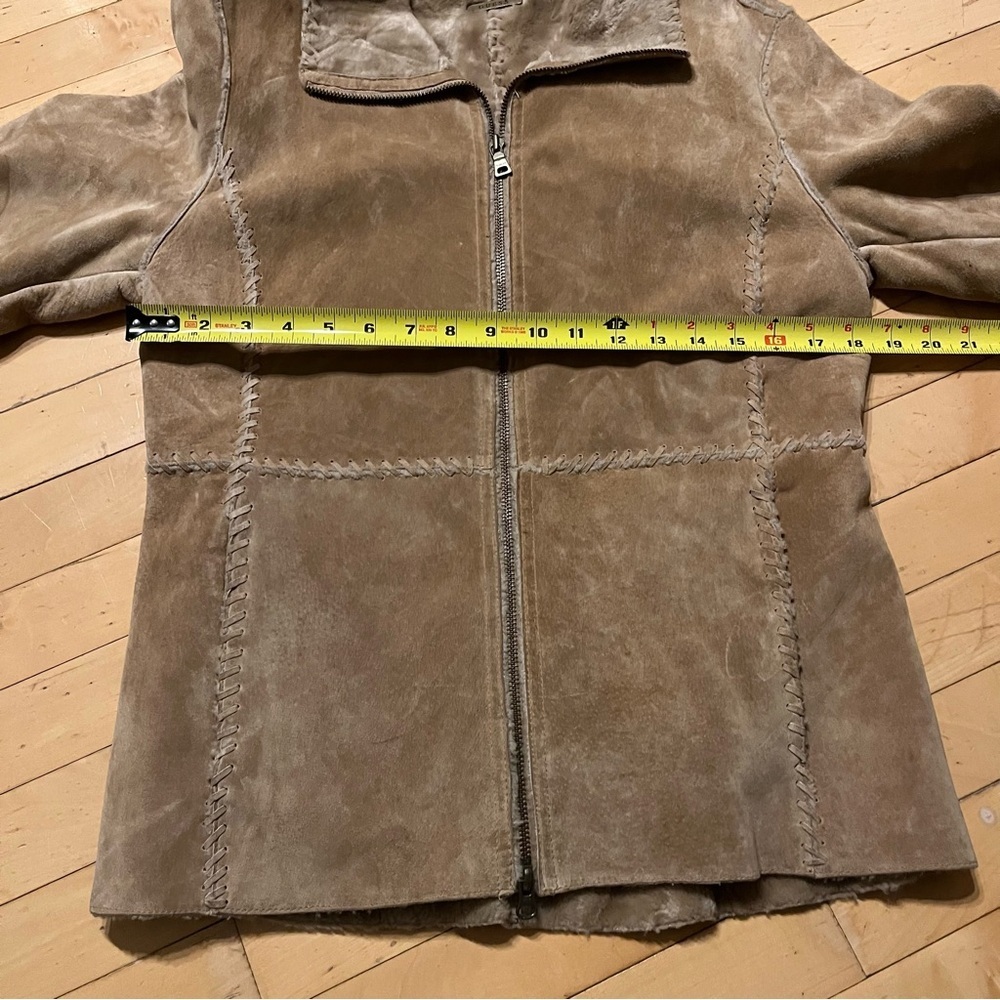 Vintage Guess Jacket Womens Small Tan Genuine Leather Faux Fur Lined Suede Y2K - Picture 5 of 10